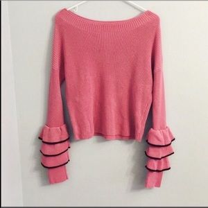 ❄️Express Ruffled Bell Sleeve Sweater Pink Knit